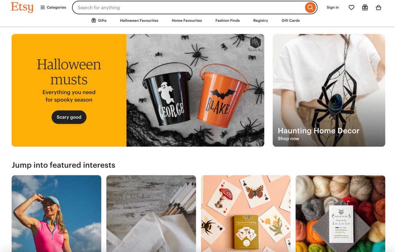 A screenshot of an Etsy landing page.